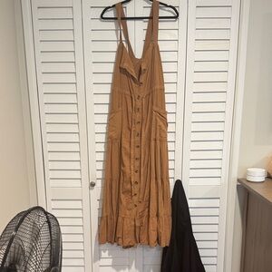 Free People Rust Brown Button-Front Maxi Dress